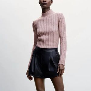 Light pink mock neck sweater with pearls, size Small